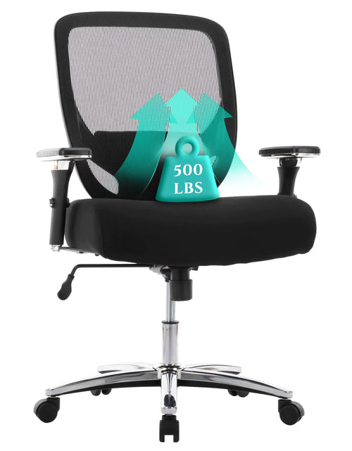 Cargar imagen en el visor de la galería, Silla de oficina Big and Tall de 500 lb - Silla ejecutiva para personas grandes Silla de escritorio de computadora Silla de oficina grande con asiento ancho y grueso, negra
