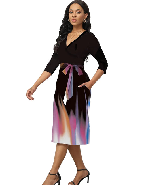 Load image into Gallery viewer, Women Summer Dresses Sexy Deep V Neck Floral Midi Dresses 3/4 Sleeves Print Cocktail Party Wrap A-Line Maxi Dress with Pocktes Ombre Multicolor L
