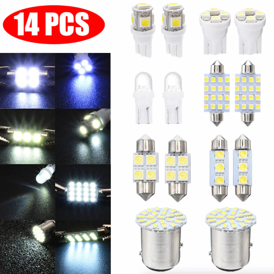 Kit de 14 luces LED interiores para coche T10 de 36 mm para techo, maletero y matrícula