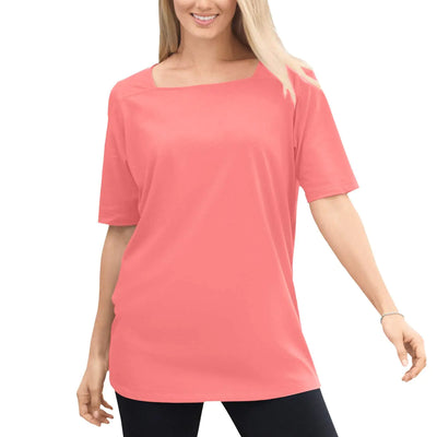Woman Within T-shirt Femme Grande Taille Parfait Manches Coude Col Carré - M Corail Doux