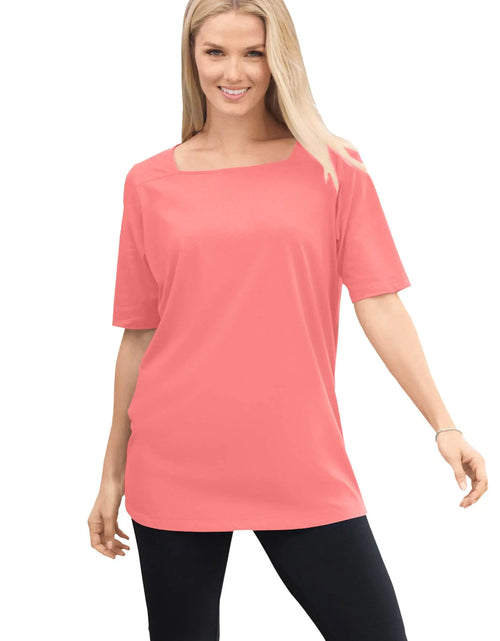 Load image into Gallery viewer, Woman Within Womens Plus Size Perfect Elbow-Sleeve Square-Neck Tee - M Sweet Coral
