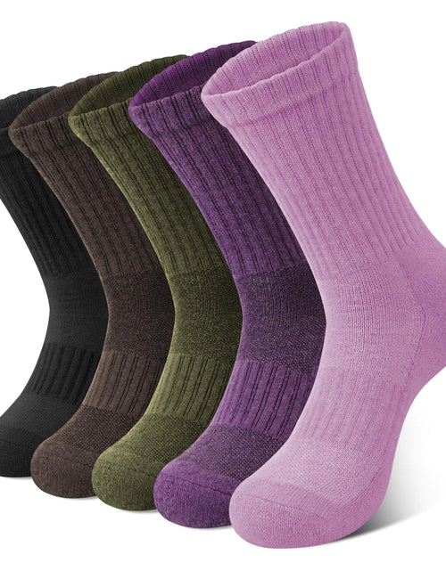 Load image into Gallery viewer, YSense 5 Pairs Merino Wool Socks for Women Winter Thick Hiking Socks Cozy Warm Socks Boot Socks Cushion Crew Socks
