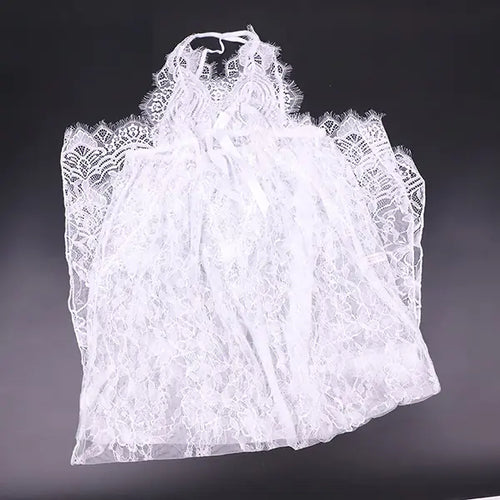 Charger l'image dans la visionneuse de galerie, Chemise de nuit fendue à manches longues et détails en dentelle (Lingerie)
