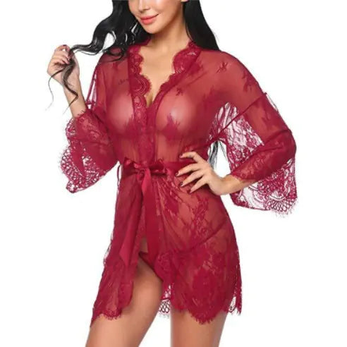 New Women's Lace Kimono Lingerie Set