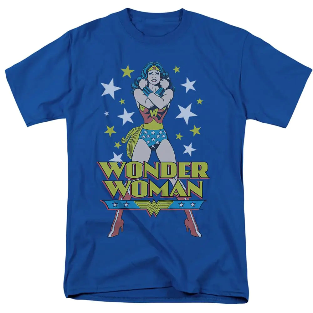 Popfunk Wonder Woman Stars T Shirt & Stickers (Medium) Royal