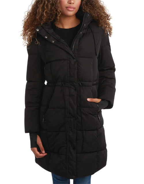 Load image into Gallery viewer, Steve Maden Womens Jacket - Cozy Hooded Long Puffer Jacket for Women with Waist Drawstrings - Warm Womens Down Jacket S-XL Size X-Large Black
