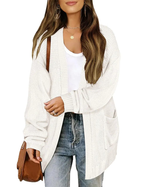 Cargar imagen en el visor de la galería, Cárdigan de punto TIYOMI para mujer, talla grande, suéter 3X, cárdigan blanco con botones, cárdigan grueso con bolsillo, manga farol, ropa exterior casual, suéteres de otoño e invierno 3XL 22W 24W
