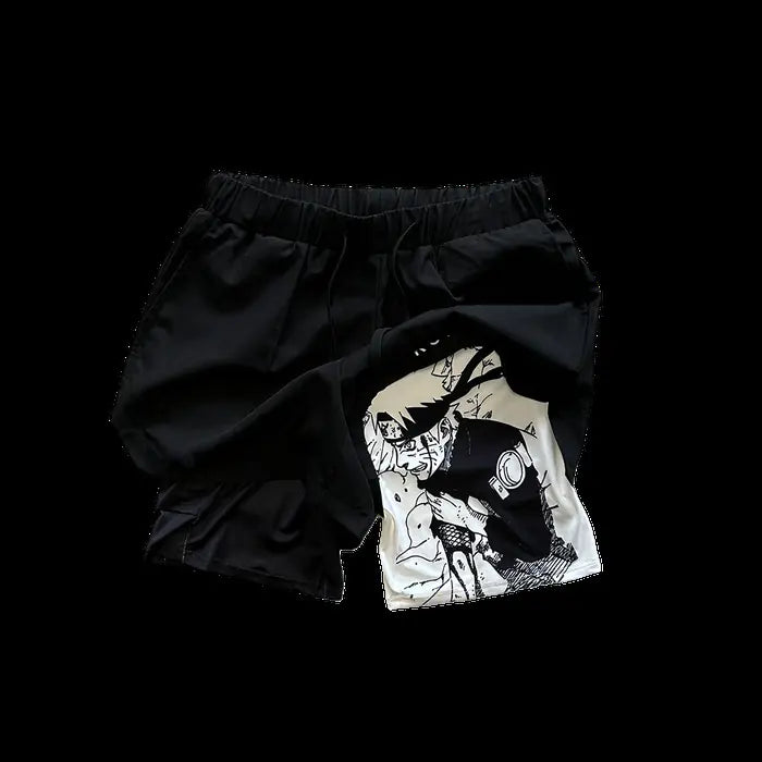 2023 Summer Men's Double Layer Anime Print Shorts