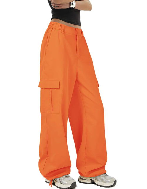 Load image into Gallery viewer, Cargo Pants Women Baggy Pants Y2K Parachute Pants with Multiple Pockets Trendy Lightweight Pants XL Orange for Woman
