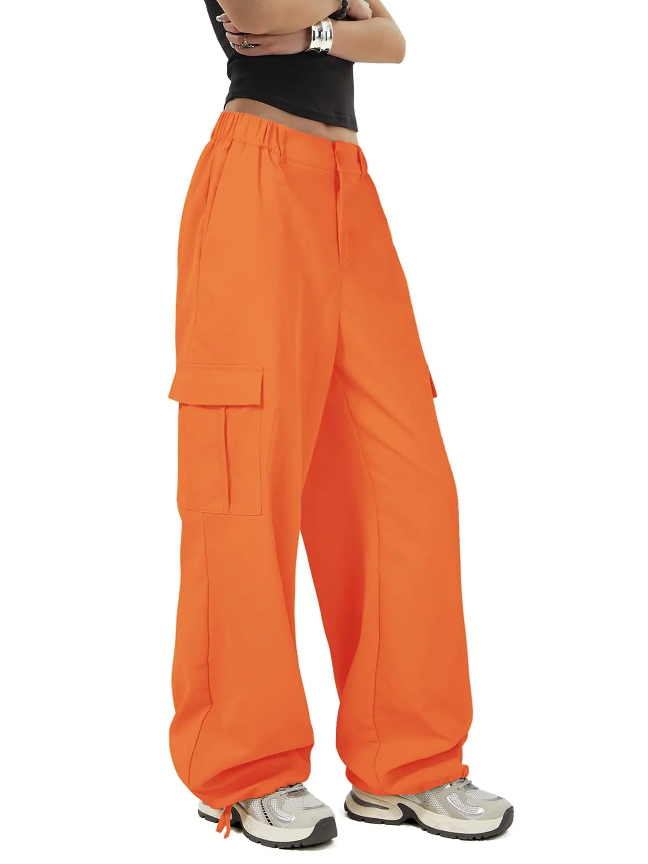 Cargo Pants Women Baggy Pants Y2K Parachute Pants with Multiple Pockets Trendy Lightweight Pants XL Orange for Woman