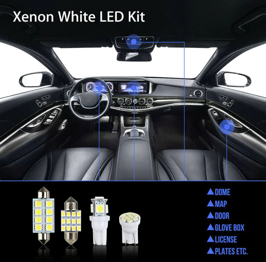 Kit de 14 luces LED interiores para coche T10 de 36 mm para techo, maletero y matrícula
