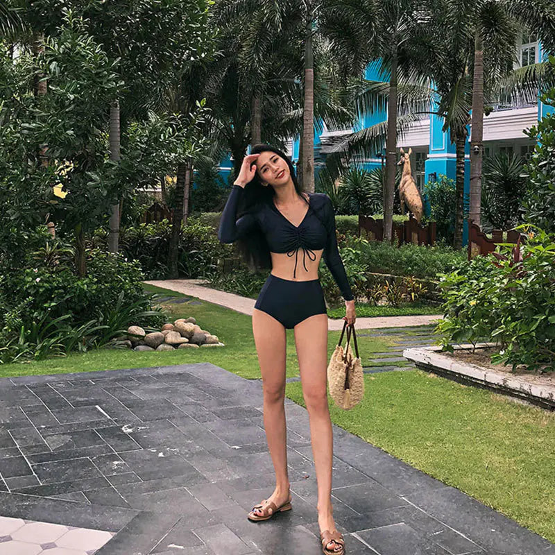Slimming Long Sleeve Split Swimwear for Women