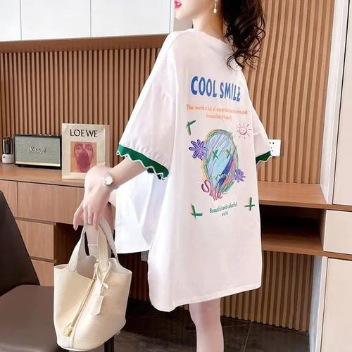 Load image into Gallery viewer, Patchwork Print Oversized Women&#39;s Casual T-Shirts

