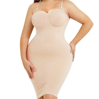 Nebility Shapewear Slip For Women Under Dresses Strapless Body Shaper Tummy Control Slips Seamless Underskirts(XS/SBeige)