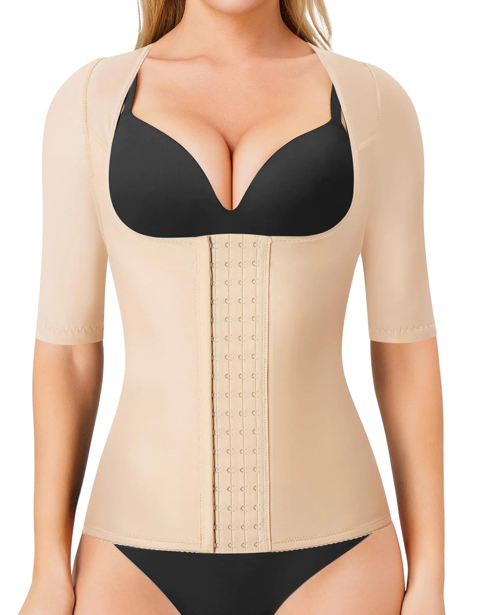 Gotoly Women Waist Trainer Corset Tummy Control Shapewear Upper Arm Shaper Post Surgical Slimmer Compression Tops(Beige Short SleeveX-Large)