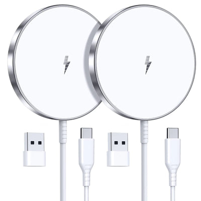 Cargador Inalámbrico Magnético 15W de Carga Rápida Mag Safe para Teléfono Móvil Serie 16 Pro Max/16 Pro/16 Plus/16/15/14/13/12 Paquete de 2 Almohadillas de Carga para AirPods 3/2/Pro 2/Pro Reemplazo Original Mag-Safe