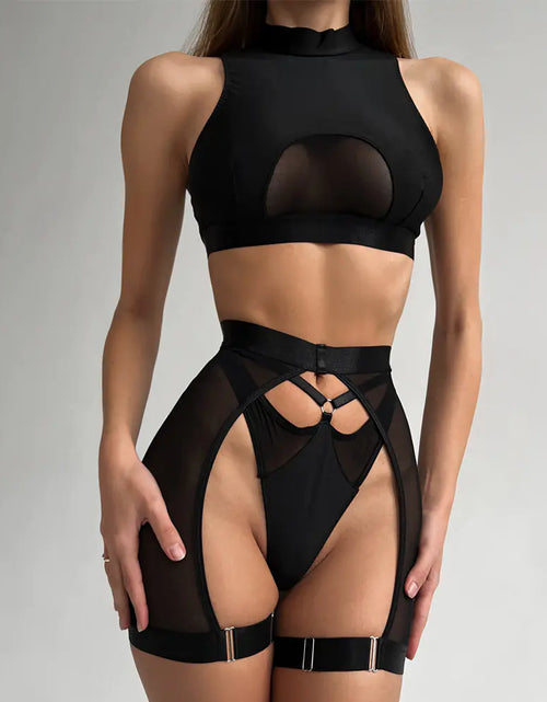 Load image into Gallery viewer, Fashionable Black Wireless Lingerie Set - 3 Pieces
