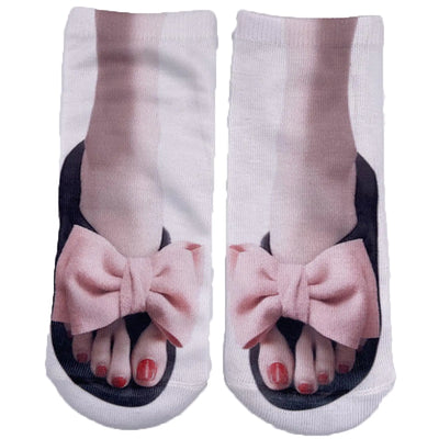 Ryshman Chaussettes imprimées 3D Manucure Chaussettes drôles Tongs Chaussettes à motifs 3D Chaussettes de sandales Chaussettes courtes et amusantes – Un cadeau amusant (nœud papillon 20cm 1 paquet)