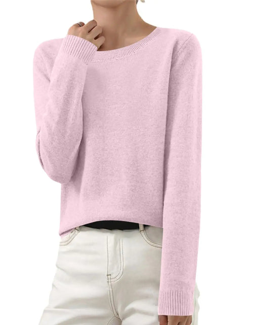 Load image into Gallery viewer, Fall Sweaters for Women 2024 B084sx1nz9 Cashmere Sweaters for Women Fall Winter Fashion Basic Shirts Long Sleeve Comfort Color Crewneck Tops Lightweight Cropped Sweaters(a PinkLarge)
