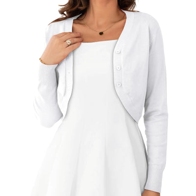 OmicGot Womens Bolero Shrug Long Sleeve Open Front Knit White Cropped Cardigan Sweaters XL