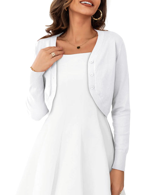 Cargar imagen en el visor de la galería, OmicGot Bolero de Mujer Manga Larga Abierto Punto Blanco Cárdigan Corto Suéteres XL
