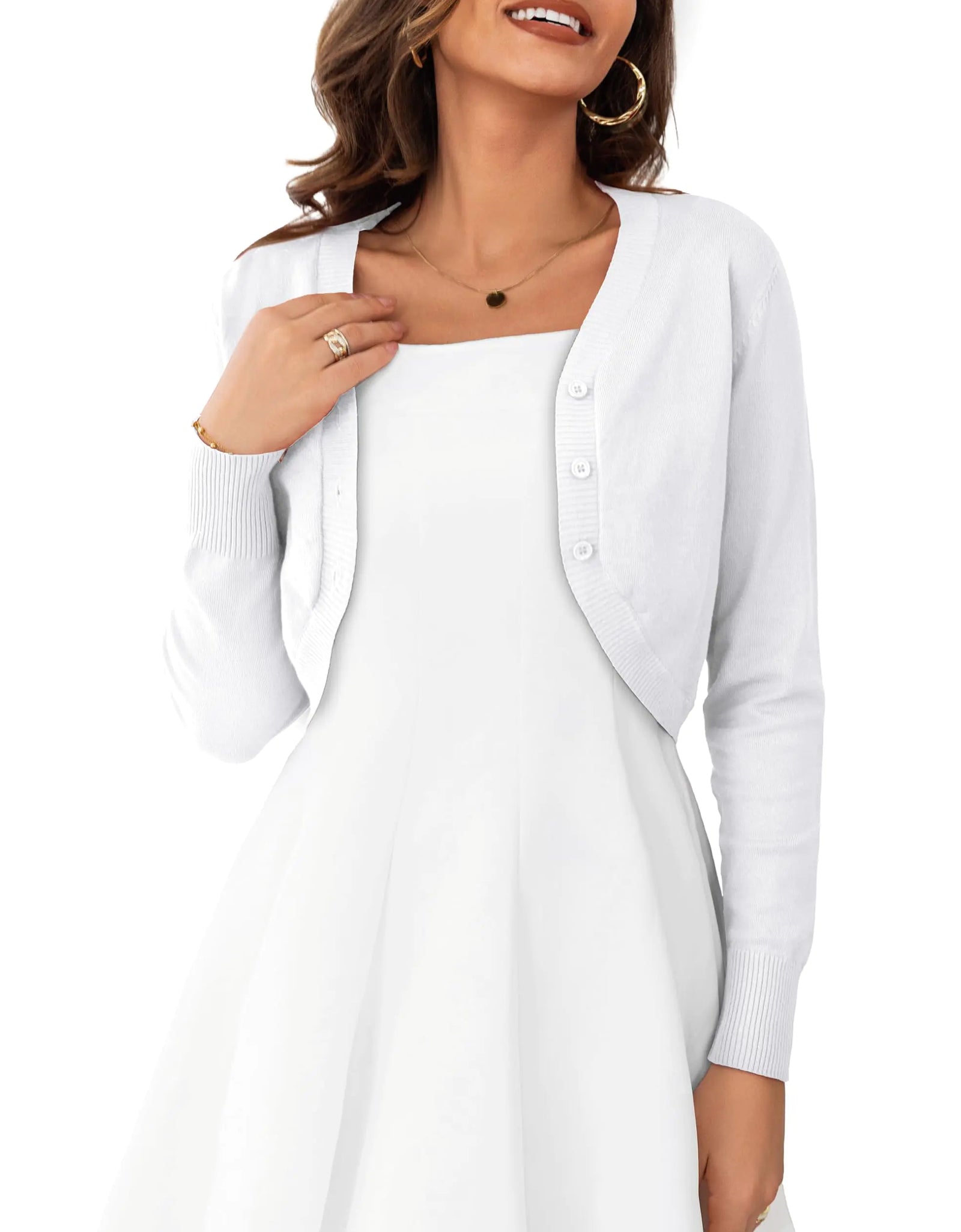 OmicGot Bolero de Mujer Manga Larga Abierto Punto Blanco Cárdigan Corto Suéteres XL