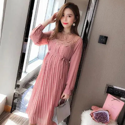 Long Sleeve Pleated Chiffon Maternity Dresses