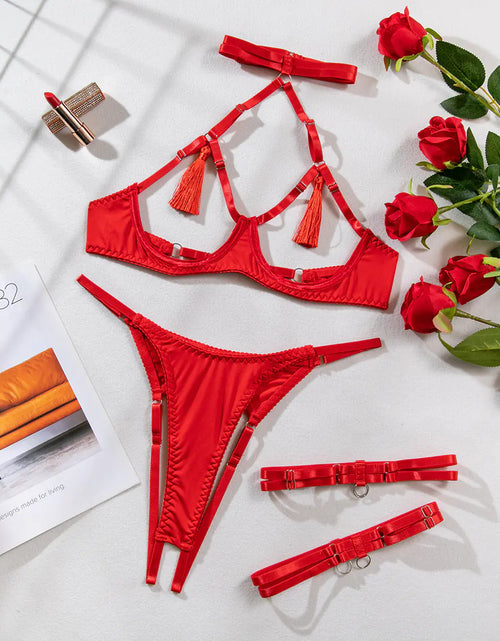 Load image into Gallery viewer, Lace Hollow Cutout Lingerie with Tassels for Women
