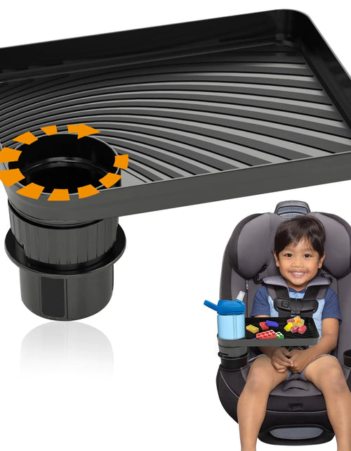 Cargar imagen en el visor de la galería, SEVEN SPARTA Bandeja de aperitivos con soporte para vasos de asiento de coche para niños pequeños, viajes, con base expandible, bandeja de comida giratoria y extraíble para accesorios de asiento de coche de niños
