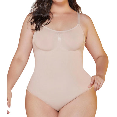 CURVEEZ Bodysuit for Women Tummy & FUPA Control Shapewear Seamless Sculpting Thong Full Bust Body Shaper Compression Tank Top (Brief Medium Nude)