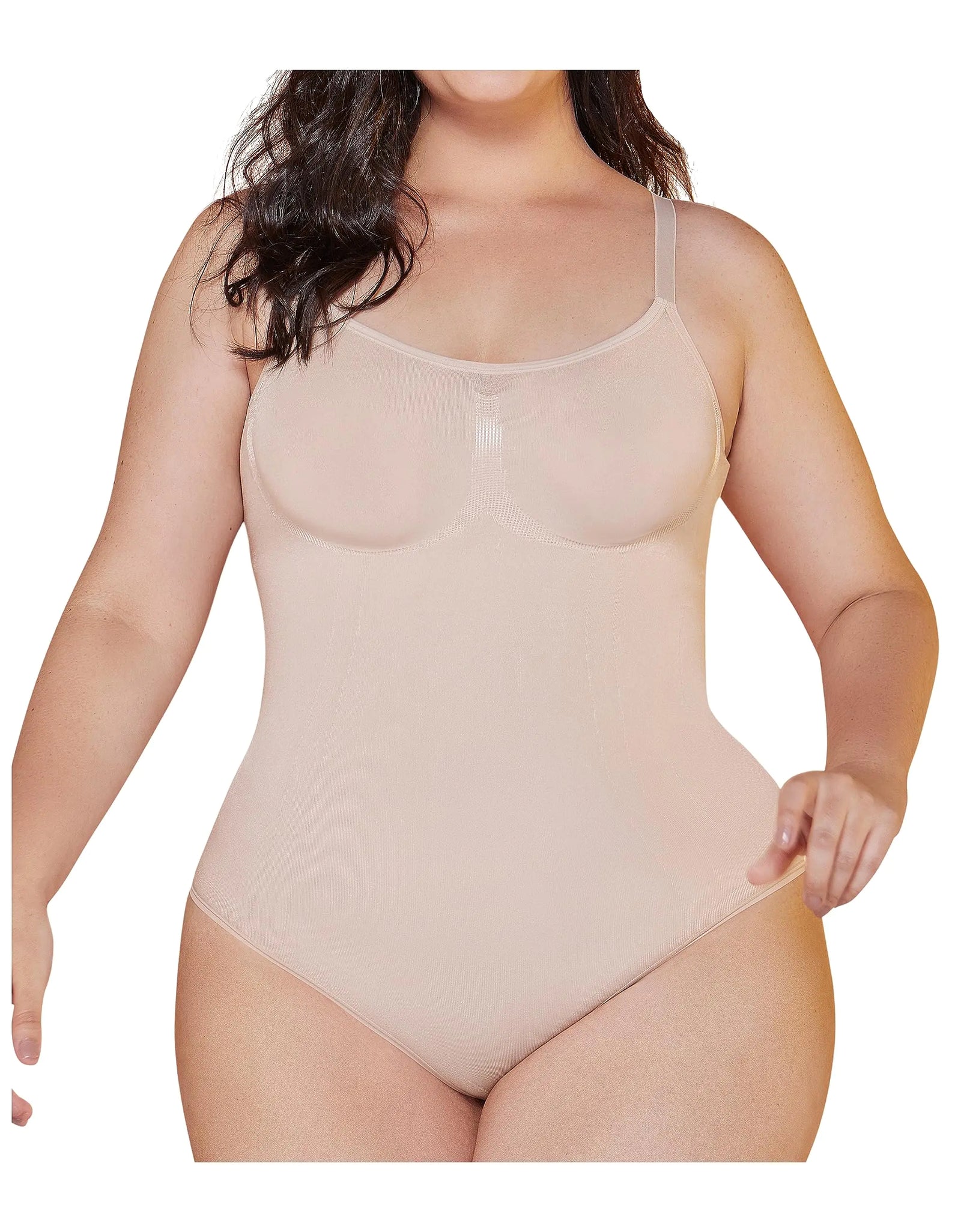 CURVEEZ Bodysuit for Women Tummy & FUPA Control Shapewear Seamless Sculpting Thong Full Bust Body Shaper Compression Tank Top (Brief Medium Nude)