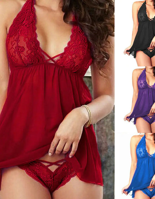 Load image into Gallery viewer, Women's Stain Lingerie Nightwear G-string Babydoll Robe
