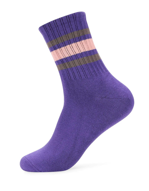 Cargar imagen en el visor de la galería, Forony Calcetines Hot Pink para Mujer, Calcetines Tubo para Mujer, Calcetines Crew de Algodón para Mujer, Calcetines Rayados Ligeros Anti-Olor
