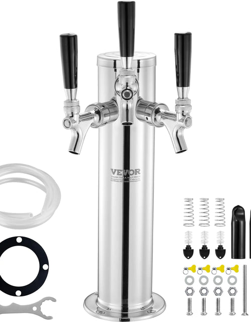 Load image into Gallery viewer, VEVOR Triple Taps Draft Beer Tower Dispenser Stainless Steel Keg Beer Tower Kegerator Tower Kit with Pre-Assembled Tubing and Self-Closing Faucet Shanks for Party Bar Pub Restaurant
