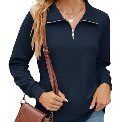 AKEWEI Womens Half Zip Pullover Sweatshirts Long Sleeve Sweaters Loose Fit Casual Y2K Clothes Navy Blue L