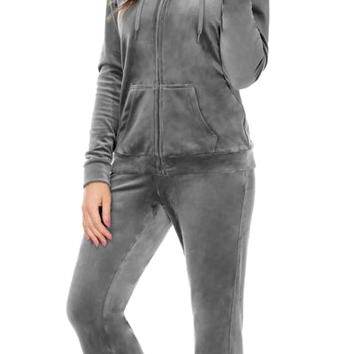 ANOTHER CHOICE Velour Tracksuit Women 2 Piece Zip-Up Velvet Sweatsuits Hooded Soft Jogging Set(Deep GreyXX-Large)