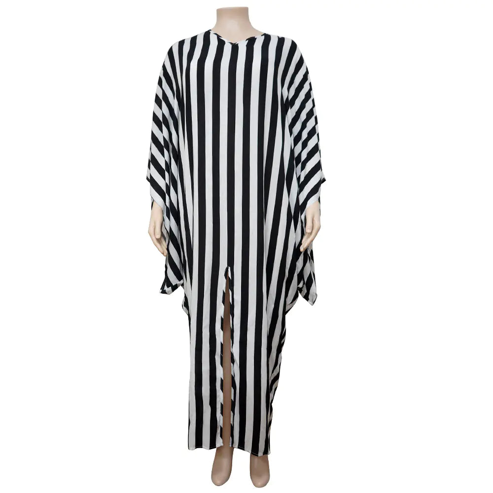 Elegant Plus Size Striped Party Dresses with Batwing Sleeves