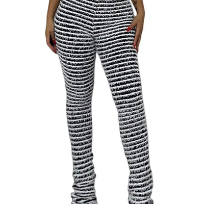 Yimoon Stacked Pants Women Fuzzy Striped Pants Black and White Pants Zebra Print Leg Pants High Waisted Y2K Leggings(Black-M)