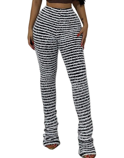 Load image into Gallery viewer, Yimoon Stacked Pants Women Fuzzy Striped Pants Black and White Pants Zebra Print Leg Pants High Waisted Y2K Leggings(Black-M)
