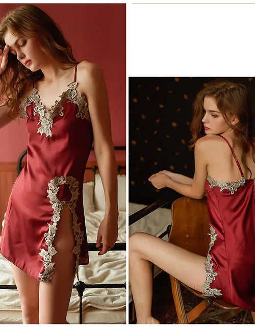 Load image into Gallery viewer, Lace Lingerie Sleepwear Set with Sheer Cami Dress
