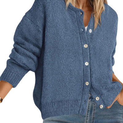 PRETTYGARDEN Cárdigan de punto con botones para mujer, manga larga, frente abierto, suave, otoño 2024, para mujer, atuendos de moda (azul grisáceo, talla XL)