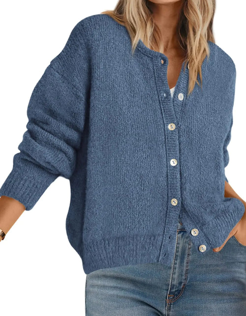Load image into Gallery viewer, PRETTYGARDEN Womens Button Up Sweaters Fall 2024 Long Sleeve Open Front Soft Cardigan Sweaters for Women Trendy Outfits (Grey Blue X-Large)
