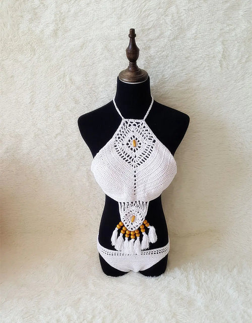 Load image into Gallery viewer, Swimwear Set with Handmade Crochet Tassels
