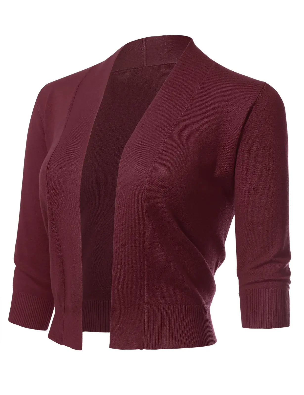 Allsense Cárdigan Bolero Corto de Punto Abierto con Manga 3/4 para Mujer, Color Borgoña, Talla Mediana