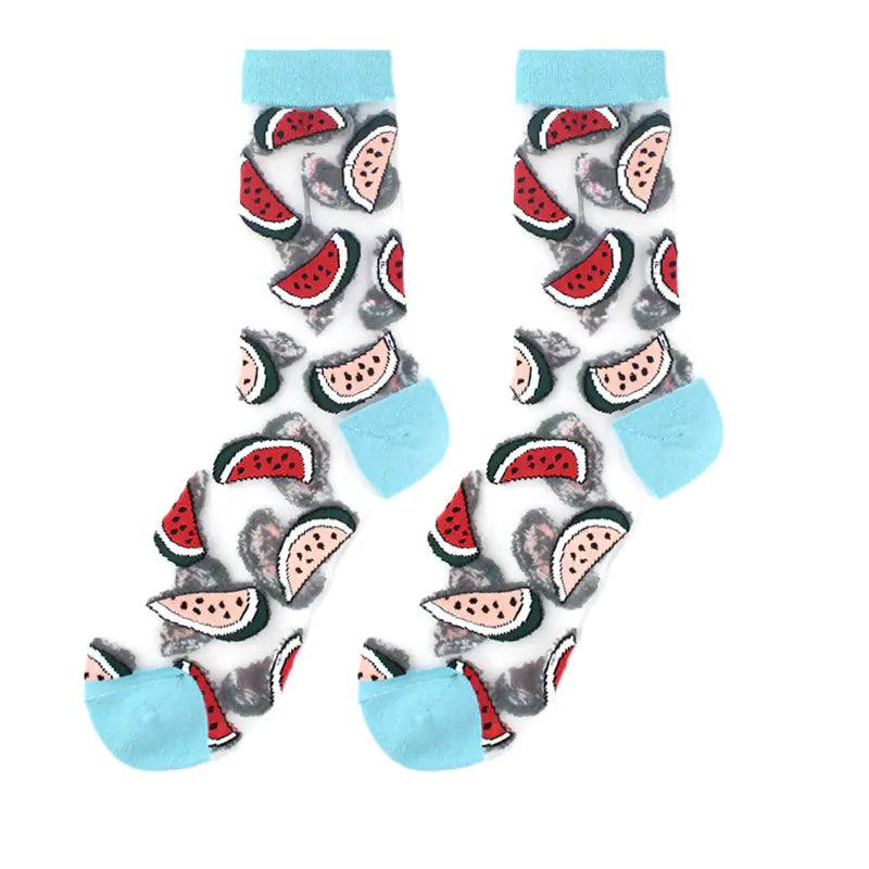 Fashionable Thin Mid Tube Flower Forest Glass Stockings