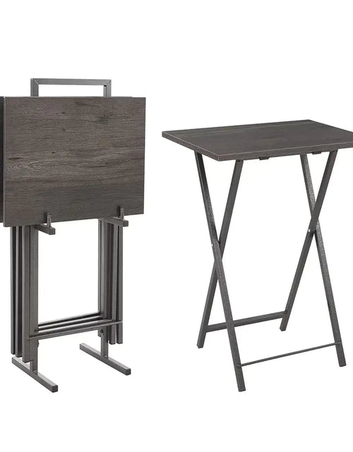 Charger l'image dans la visionneuse de galerie, Ensemble de 5 Tables d'appoint Pliantes pour Télévision, Table Basse Pliable, Table de Chevet, Table à Grignoter, Gain de Place, Gris
