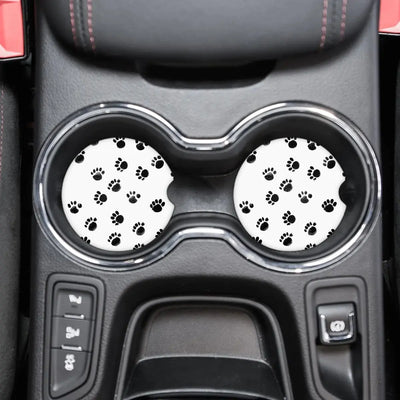 Posavasos para coche (2 unidades), posavasos para coche con base de corcho, posavasos universales divertidos y estéticos para bebidas, accesorios de coche, posavasos de mesa, decoración del hogar (huellas de perros)