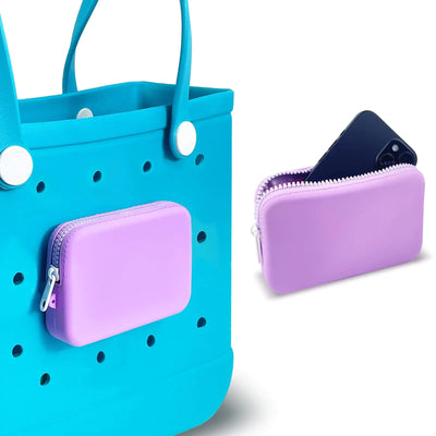Soporte de silicona para teléfono para bolsa Bogg, inserto, monedero, dije para bolsas Bogg, accesorios, soporte para teléfono para bolsa de playa Bogg, bolsas de playa, bolso morado