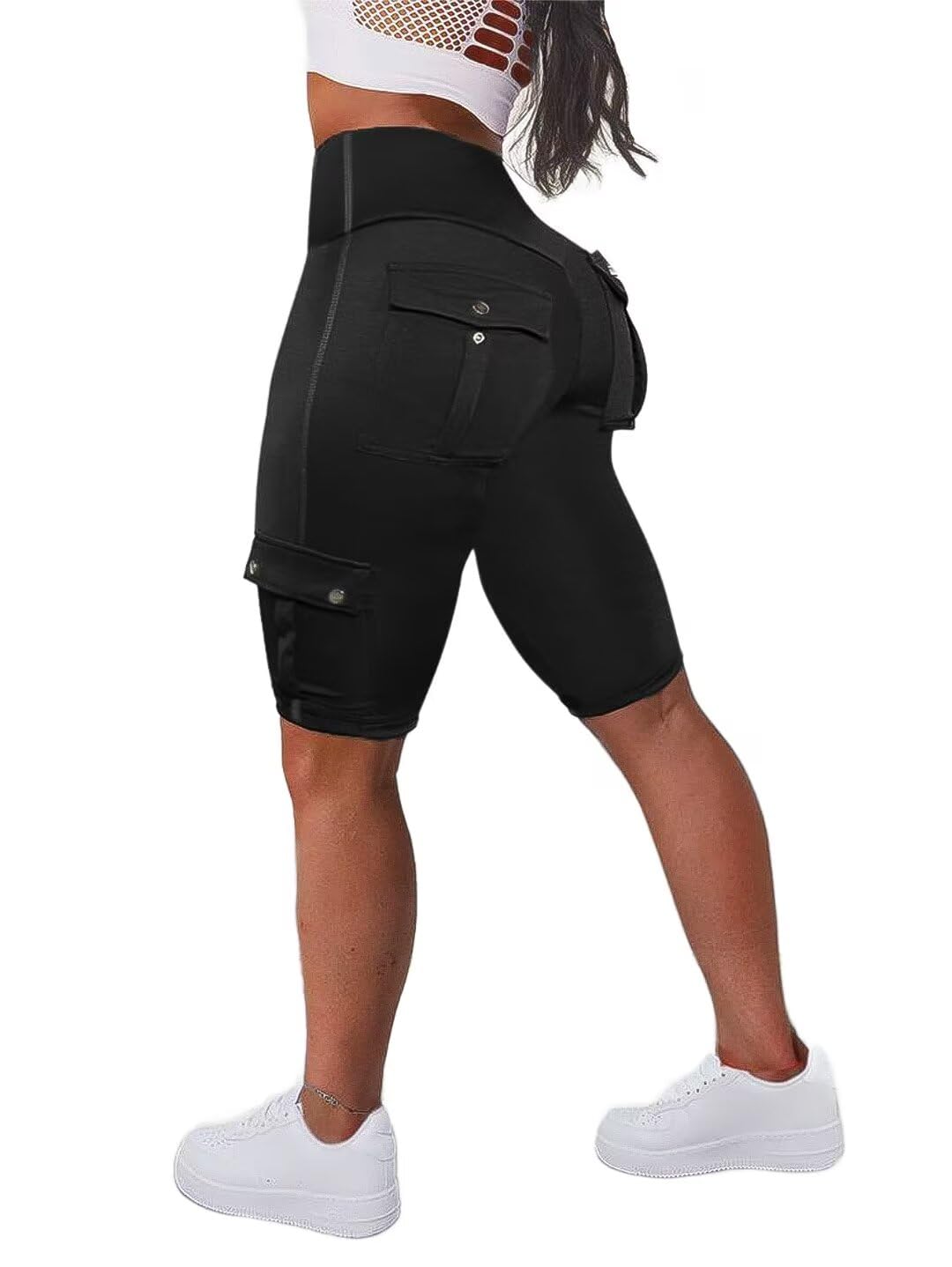 Flamingals Biker Shorts for Women High Waist Cargo Athletic Shorts Butt Lifting Workout Shorts Running Shortss Black 2XL