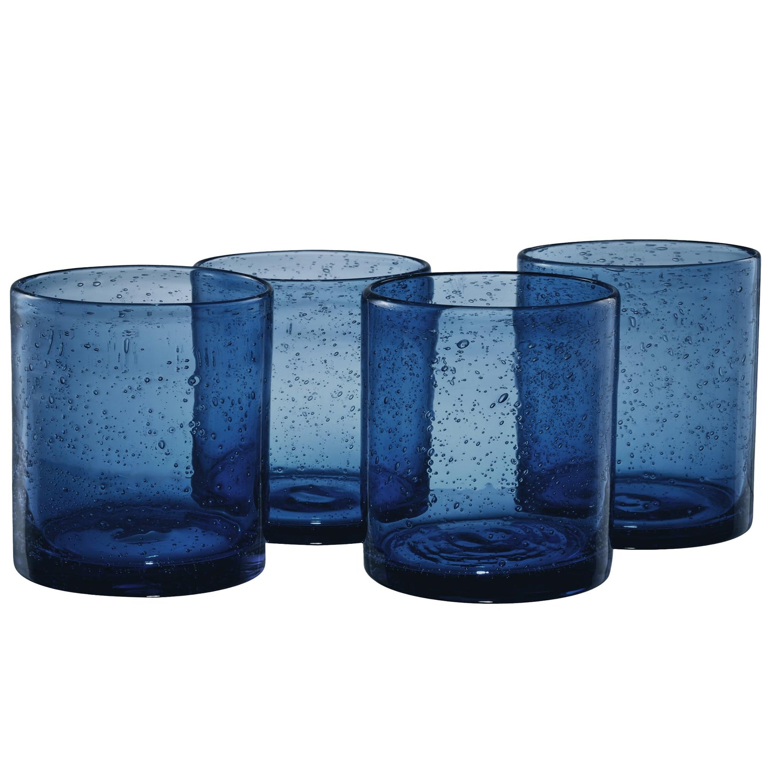 ARTLAND 14oz Double Old Fashion Glass Set of 4 | Iris Seeded Design Slate Blue | Drinking Glass for Parties and Everyday Use - Mojito Whiskey Cocktail | Glassware & Barware Essentials